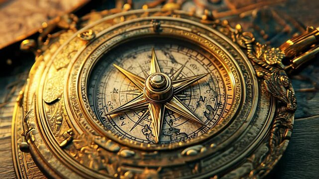 Exploring an antique brass compass with intricate design details