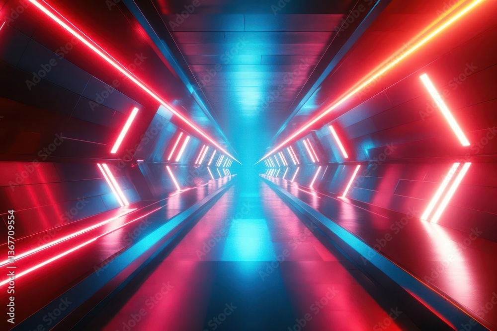 Wall mural cyberpunk portal corridor with geometric light trails neon spectrum animation frames hyperfuturistic