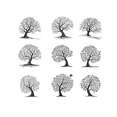 Tree Silhouette with Intricate Leaf Pattern – Symmetrical Botanical Vector Illustration