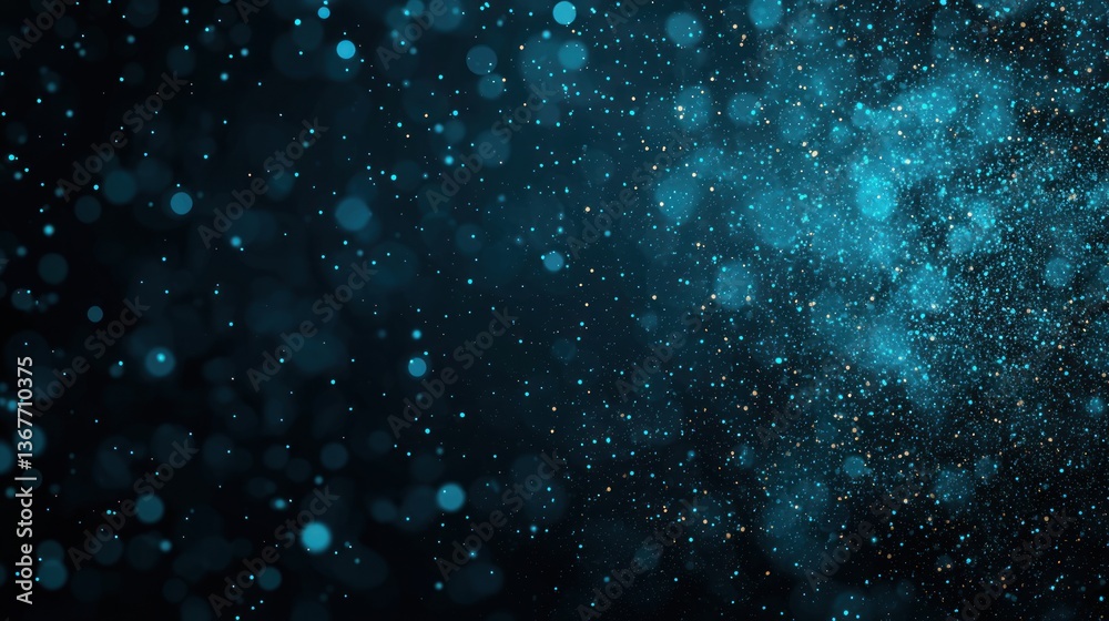 Poster glowing blue particles in abstract space background design