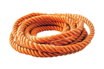 Vibrant orange rope coiled elegantly on a white surface in bright, natural lighting isolated on transparent background