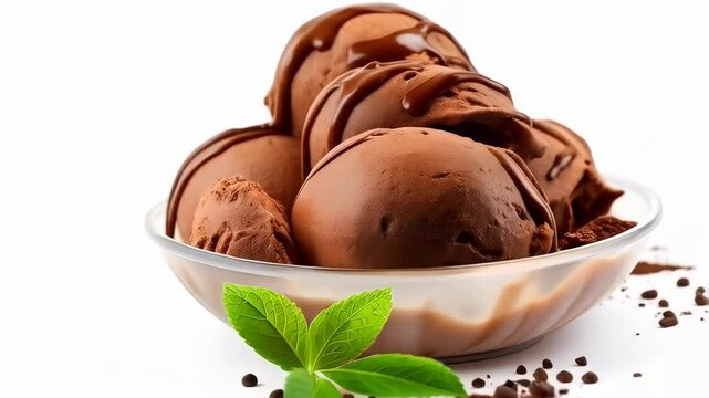 Mint choc chip icecream on a white background with copy space