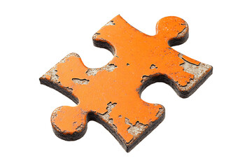 Textured Orange Puzzle Isolated on White and Transparent Background PNG Image.
