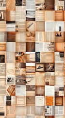 Creative collage of vintage typography and textures artistic space digital artwork warm tones aerial view visual storytelling