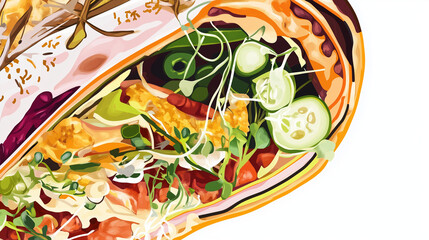 Colorful Wrap with Fresh Vegetables and Herbs  