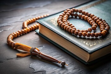 Long Exposure: Quran, Prayer Beads, and Pen on Gray Surface - Islamic Religious Items