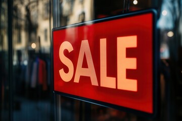 Vibrant red sale sign displayed in store window, drawing in customers with exciting offers