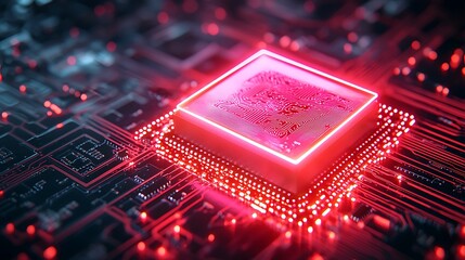 AI Microchip Technology Glowing Red Circuit Board