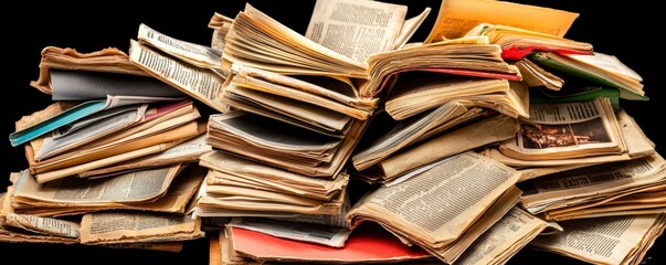 Obraz premium Organizing old textbooks home office educational material cluttered space close-up view knowledge preservation