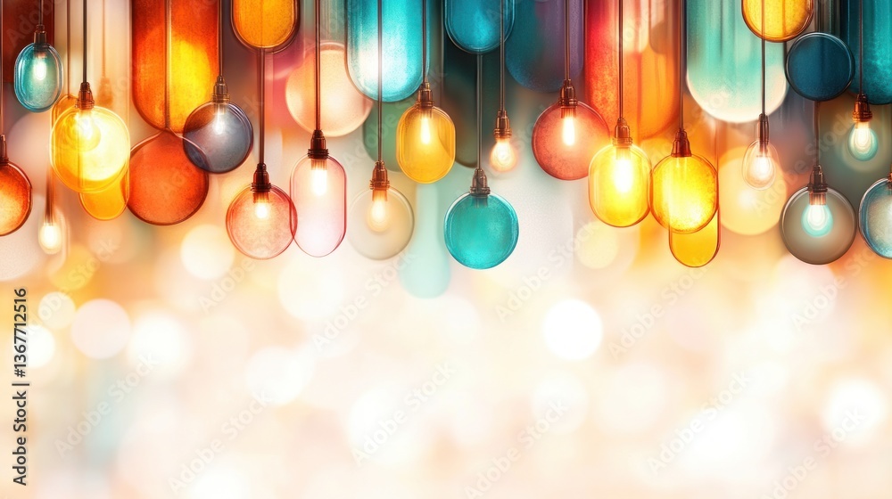 Poster Colorful Light Bulbs with Abstract Background of Soft Bokeh Effect