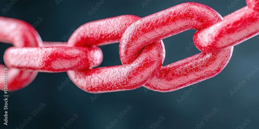 Aufkleber Close-Up View of a Red Link Chain Against a Dark Background