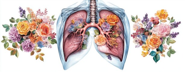 Artistic Representation of Human Lungs with Floral Elements