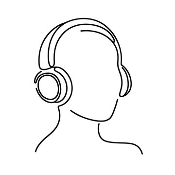 minimalist line art headphones on person clip art preview