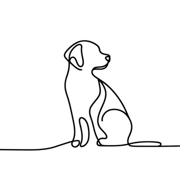 Sitting dog in continuous line art