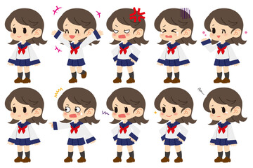 女子学生表情セット 縁なしver.