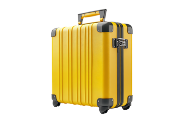 Yellow suitcase Isolated on White and Transparent Background PNG Image.