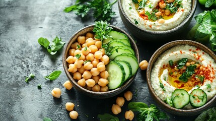 Healthy chickpea salad with creamy hummus.