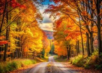 Obraz premium Stunning New England autumn foliage road trip.
