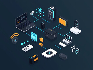 IoT devices connected vector logo design
