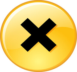 cross mark icon vector illustration. A black check mark symbol with a yellow circular border around it.
