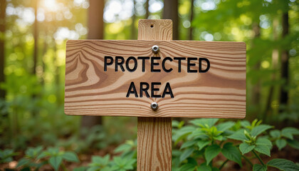 Protected Area Sign in a Lush Green Forest Setting  