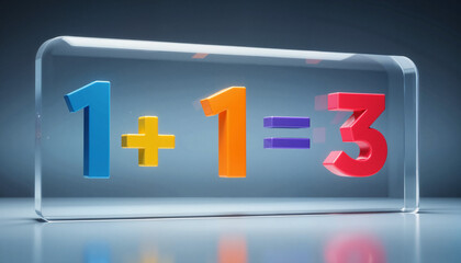 Colorful math equation displaying 1 + 1 = 3 in modern style  