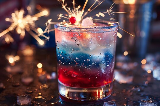 Patriotic cocktail with sparklers for celebrating independence day