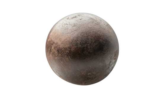 A stunningly textured metallic sphere illuminated against a soft, light backdrop isolated on transparent background