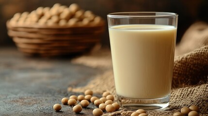 Fresh Glass of Milk with Soybeans on Transparent Background
