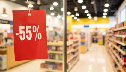 Sale Sign Showing 55% Discount Inside a Retail Store  