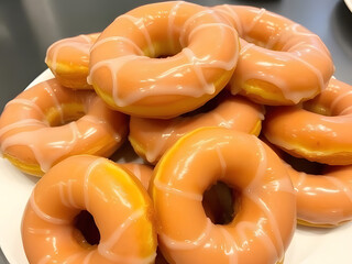 Delicious Pile of Frosted Donuts on a Plate - Baked Goods, Pastries, Sweet Treats.