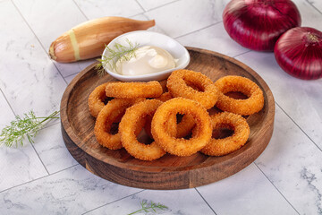 Golden fried onion rings snack