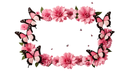 Butterfly-Shaped Frame with Pink Flowers and Butterflies png