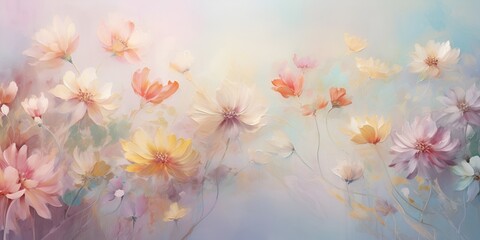 Beautiful abstract floral background with large flowers and leaves in pastel colors. Floral pattern 