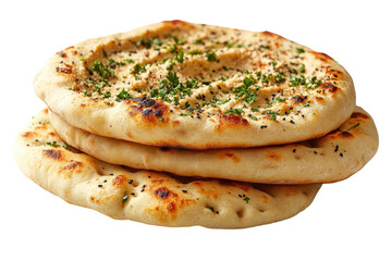 Golden-brown Naan Breads, Layered With Creamy Hummus And Fresh Parsley, A Delicious Middle Eastern Delight Showcasing Textures And Flavors Isolated on Transparent Background
