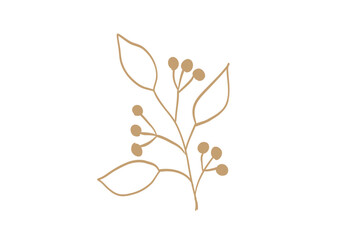 シンプルな葉の線画イラスト 金