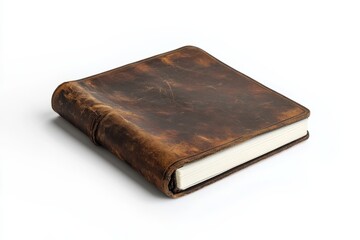 Obraz premium A vintage leather journal on a minimalist white surface, inviting reflection and creativity isolated on transparent background