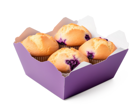 Muffins in purple box on a transparent background