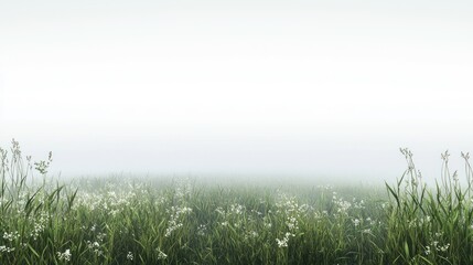 Misty Meadow: Serene Landscape in White Fog