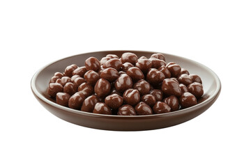 Fototapeta premium A Decadent Bowl Of Chocolate-covered Chickpeas, A Delightful Treat For Any Occasion, Presented On A Rich Brown Plate Against A Pure Isolated on Transparent Background