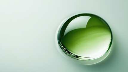 Closeup of Green skincare,A drop of transparent cosmetic gel on a green background,product liquid bubble,serum drops scattered ,Collagen gel,Aloe Vera cosmetic gel,The concept of natural cosmetics.