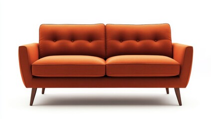 Mid-century modern orange couch isolated