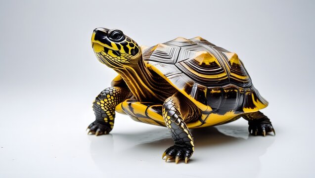 Isolated reptile with a patterned carapace on white