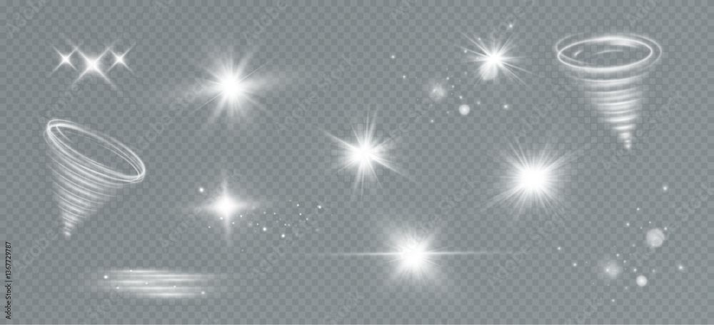 Aufkleber Magic spiral with sparkles.White light effect.Glitter particles with lines.Swirl effect.Texture of cold winter wind. Holiday vector snowstorm. Christmas cold snowstorm effect.Light effect.	