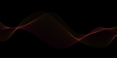 Abstract black background luxury colorful Wave line wallpaper. Dynamic flowing wave lines design element. Futuristic technology and sound wave pattern.