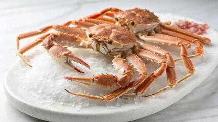 Fresh Crab on Ice with Sharp Claws and Textured Shell for Seafood Display  
