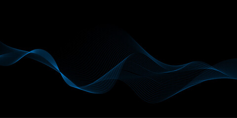 Abstract black background luxury colorful Wave line wallpaper. Dynamic flowing wave lines design element. Futuristic technology and sound wave pattern.
