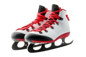 New ice skates with red laces displayed on a pristine white background for winter sports lovers isolated on transparent background