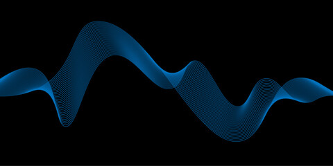 Abstract black background luxury colorful Wave line wallpaper. Dynamic flowing wave lines design element. Futuristic technology and sound wave pattern.
