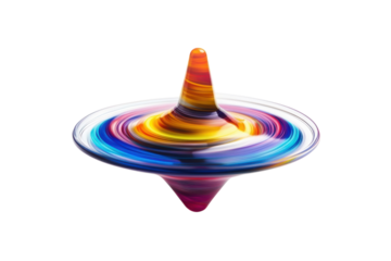 A vibrant spinning top creating a mesmerizing whirl of color against a pure white background isolated on transparent background